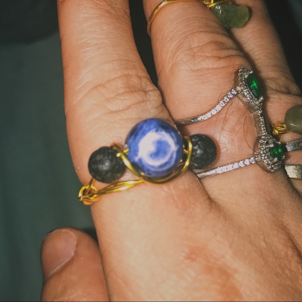 Lapis Lazuli with 2 Lava Rocks Ring